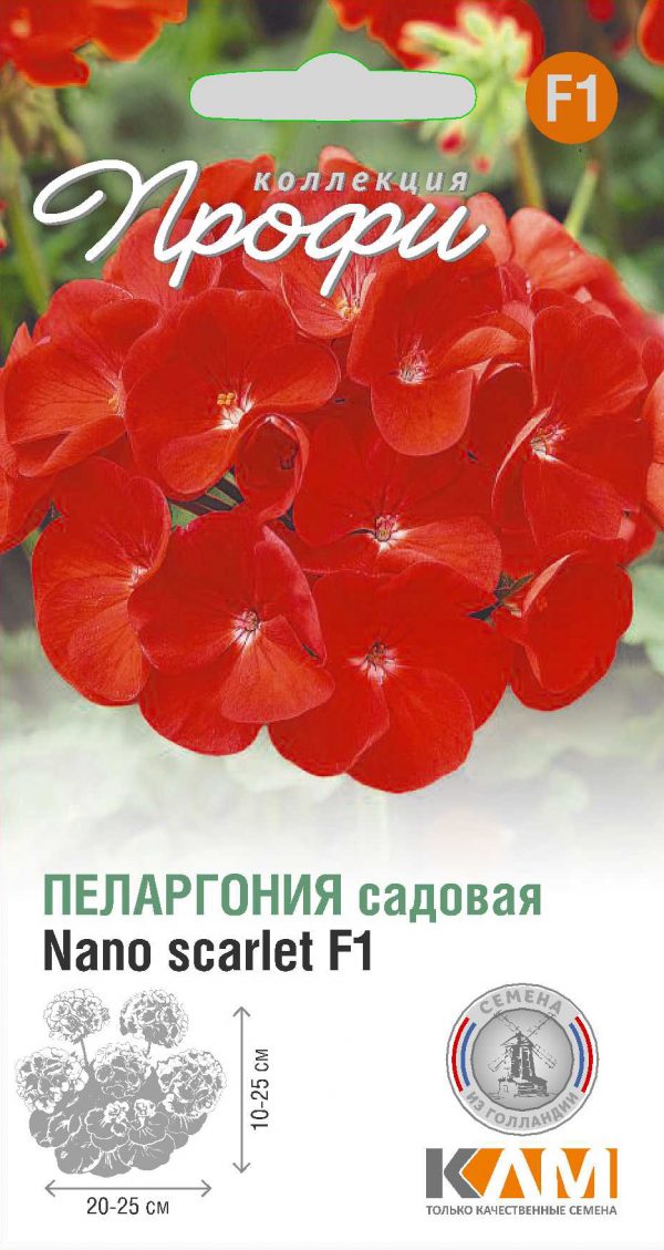 Пеларгония садовая Nano scarlet F1 5 шт ( 20 упаковок)